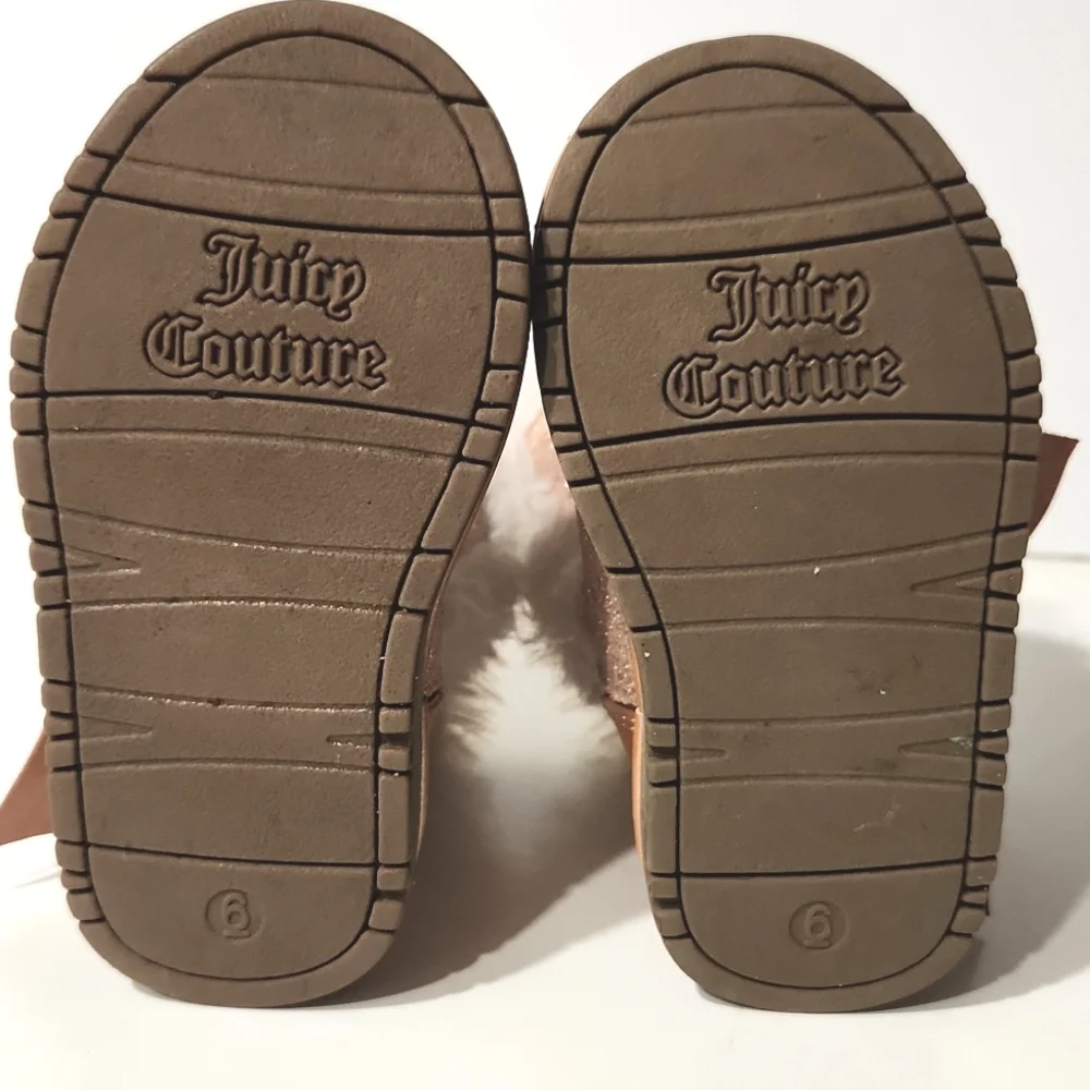 Juicy Couture Windsor Girl's Rose Gold Sparkle Faux Fur Toddler Boots Size 6